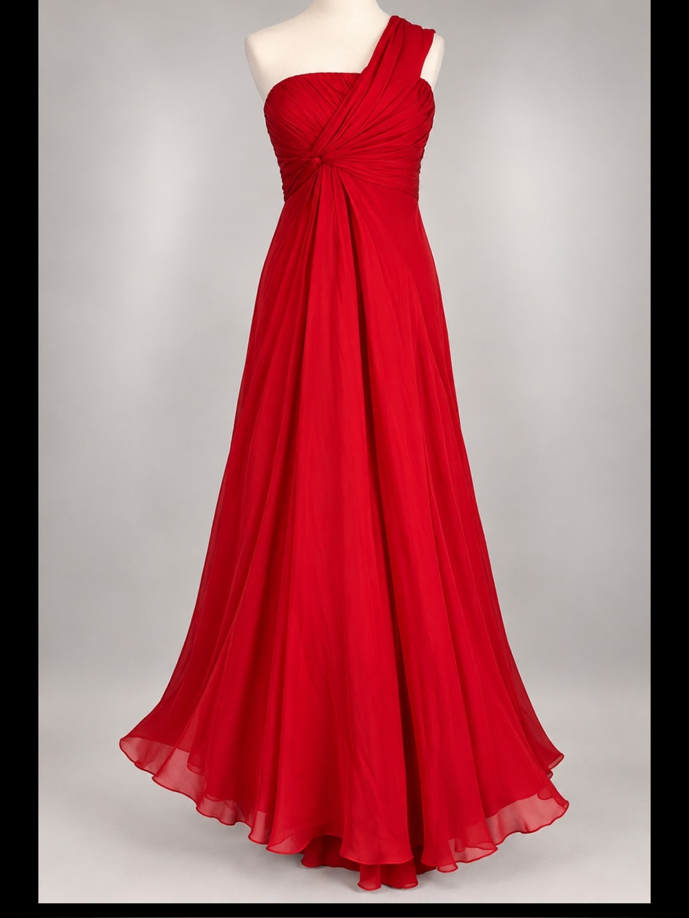 Carmen Marc Valvo Red 100% Silk One Shoulder Ruched Formal Evening Gown Sz 6
